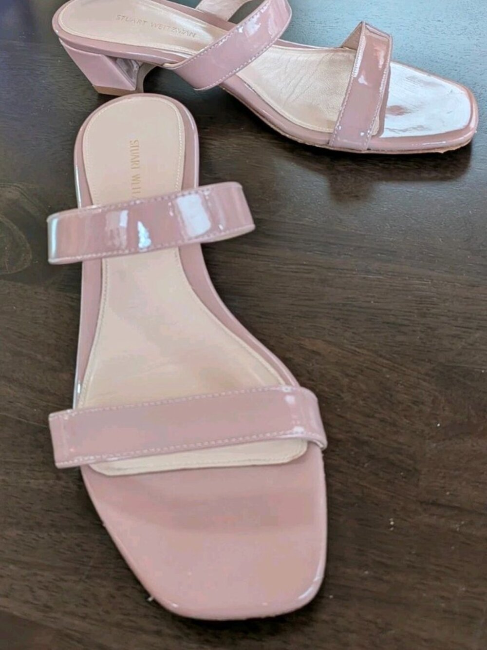Stuart Weitzman Women's Ava Patent Leather Blush Heel Slide Sandal - Picture 3 of 8